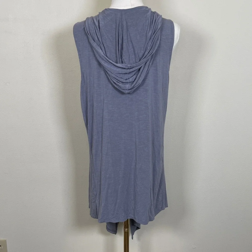 LOGO‎ Lori Goldstein Hooded Vest Women M Blue Gray Sleeveless Open Front Draped
